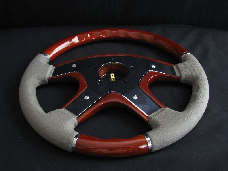 New 14 Gray Leather Wood Grain Steering Wheel