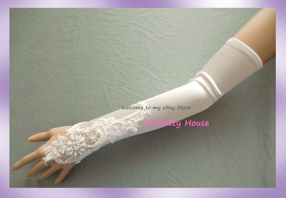 18 Fingerless Ivory Satin Wedding Proms Opera Gloves