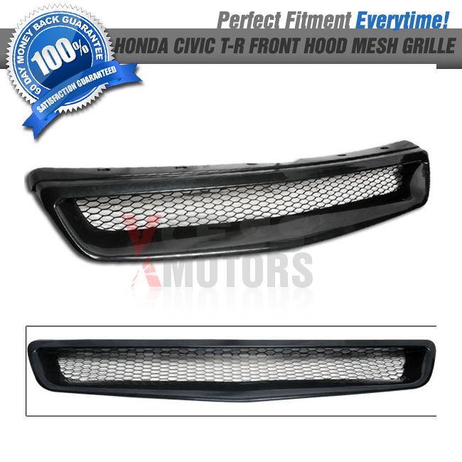 For 99 00 Honda Civic T R Style Front Hood Mesh Grill Grille EK Black