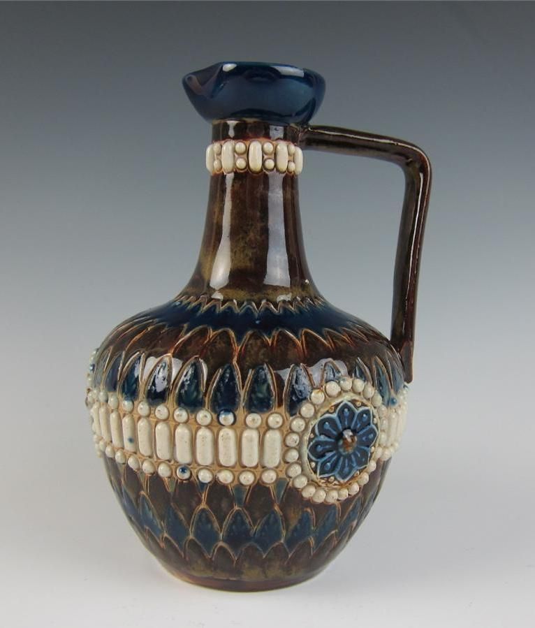 Antique ROYAL DOULTON EWER Cobalt MOORISH ARTS & CRAFTS Stoneware ART