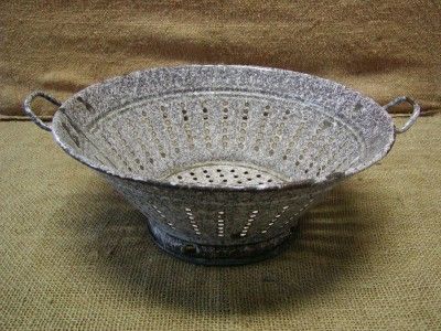 Vintage Porcelain Colander Antique Old Kitchen Basket