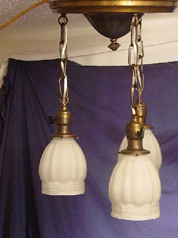 Vintage Flush Mount 3 Light Brass Chandelier Hubbell