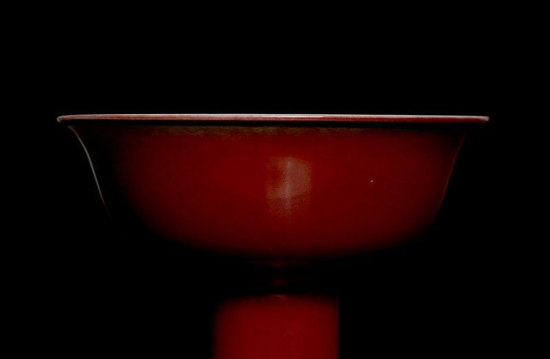 Antique RARE Chinese Porcelain Red Glaze Monochrome Goblet Wine Cup