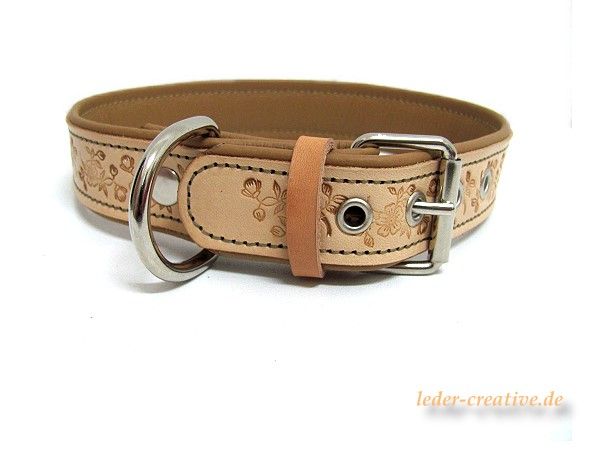 Halsband Hundehalsband Leder naturfarben, punziert