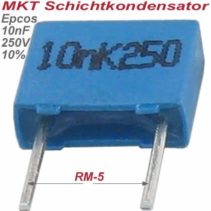 B32529C3103K Kondensator 10.000pF = 10nF 0,01µF 250V 10% RM 5 Epcos