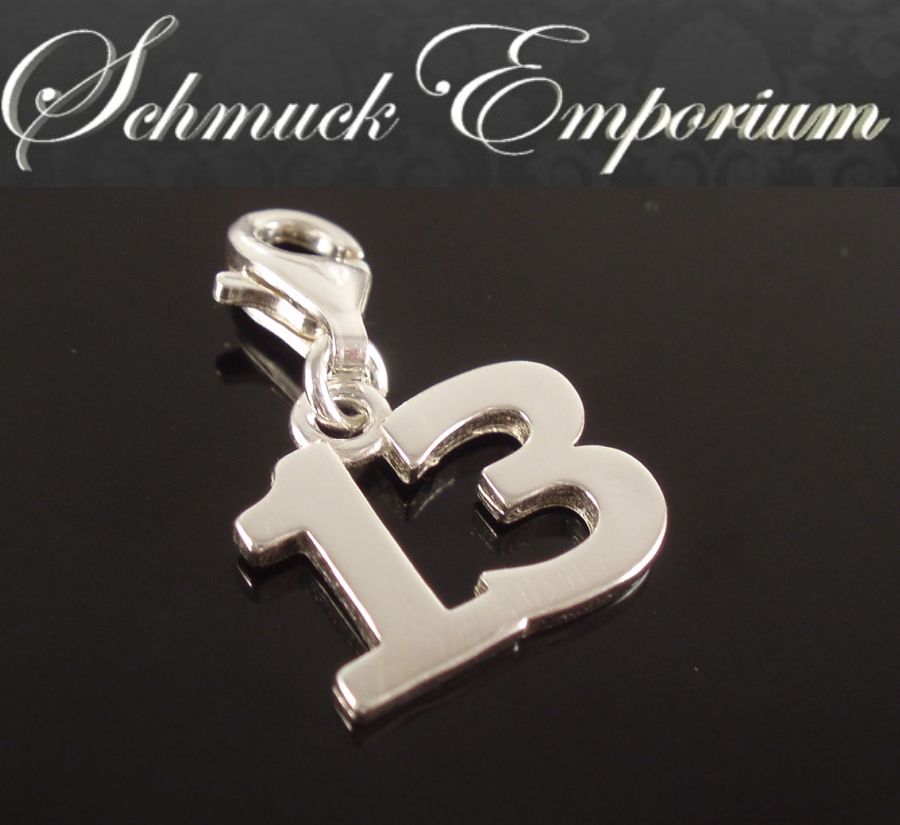 Anhänger Charm Zahl 13 Glück 925 Sterling Silber Charms Einhänger