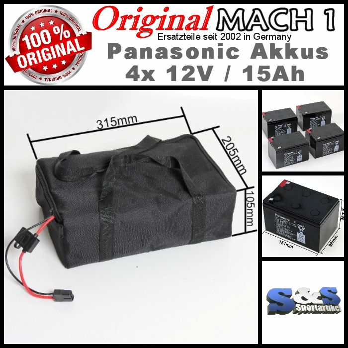 4x 12V 15Ah 48V Panasonic Akku LC CA1215P1 Zyklenfest f. Mach1 Elektro