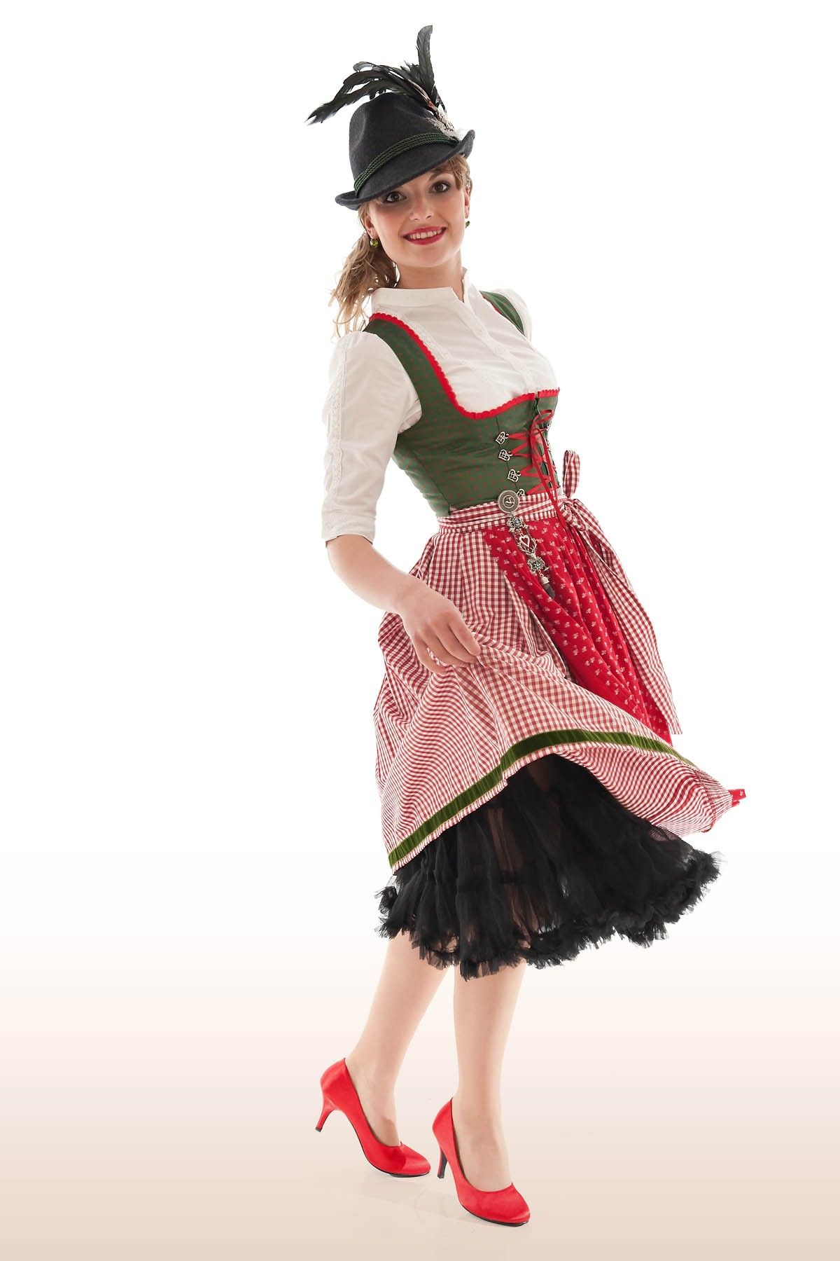 Klassisches Dirndl im modernen Look rot/grün 32 34 36 38 40 42 44