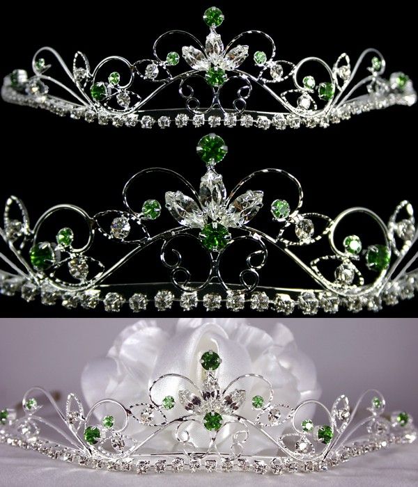 VIKTORIANISCH Diadem Tiara Strass weiß + grün zur Hochzeit für die