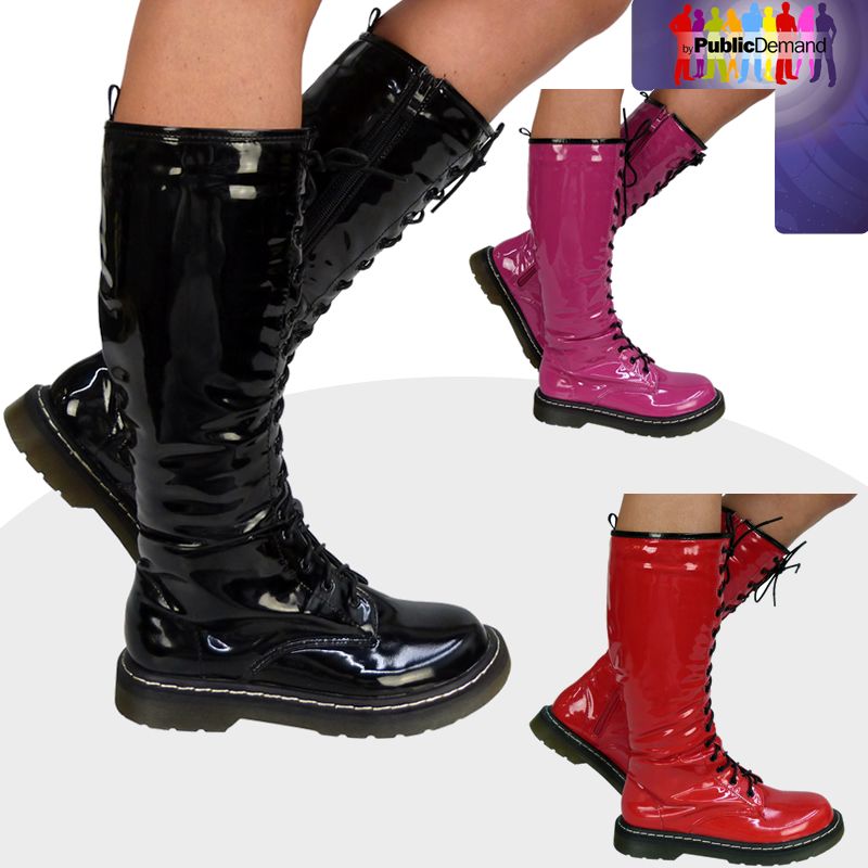 DM4 Damen Stiefel Retro Vintage Punk Gothic Reißverschluss Schnürer