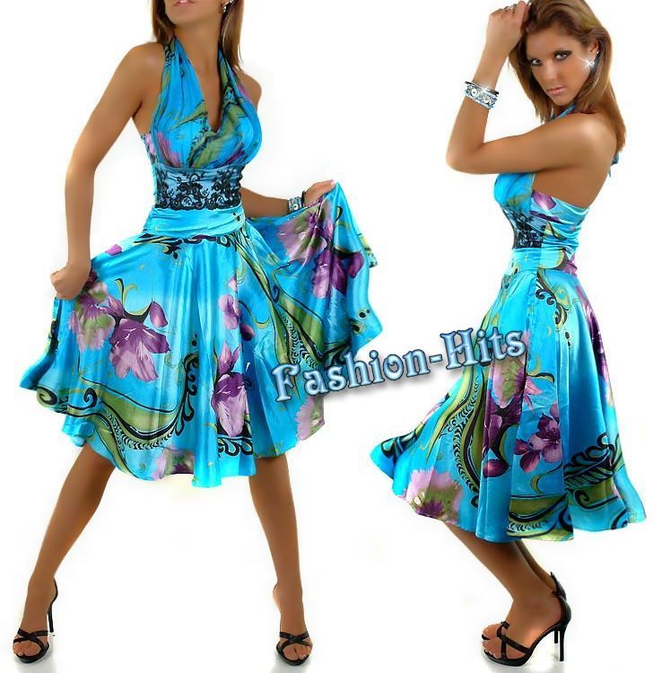 TRAUM FaRBeNFRoHES SaTiN FLoWeRS KLEID 34,36,38,40