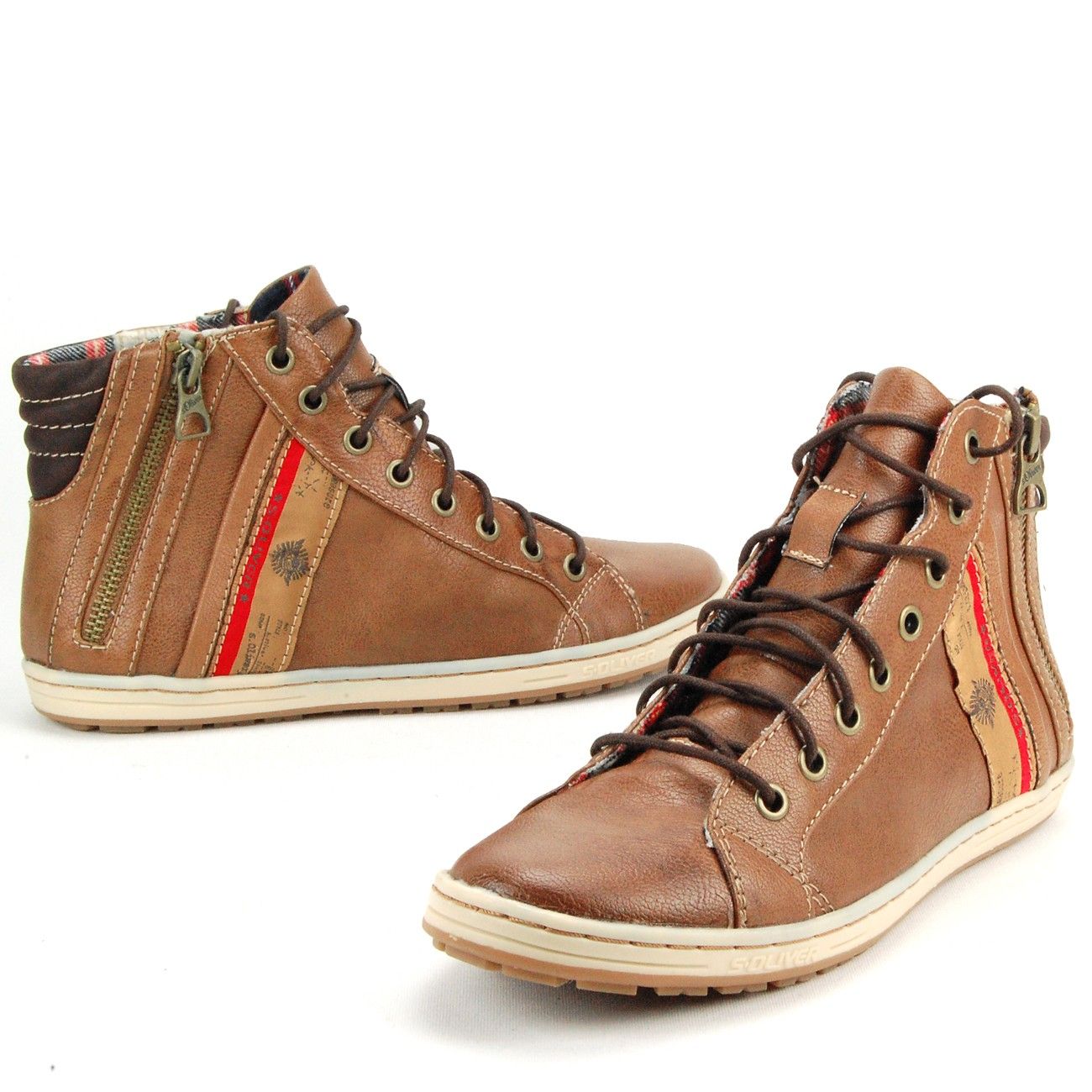 DSN87 s.OLIVER Damen Freizeit Schnür Sneaker high Vintage camel braun