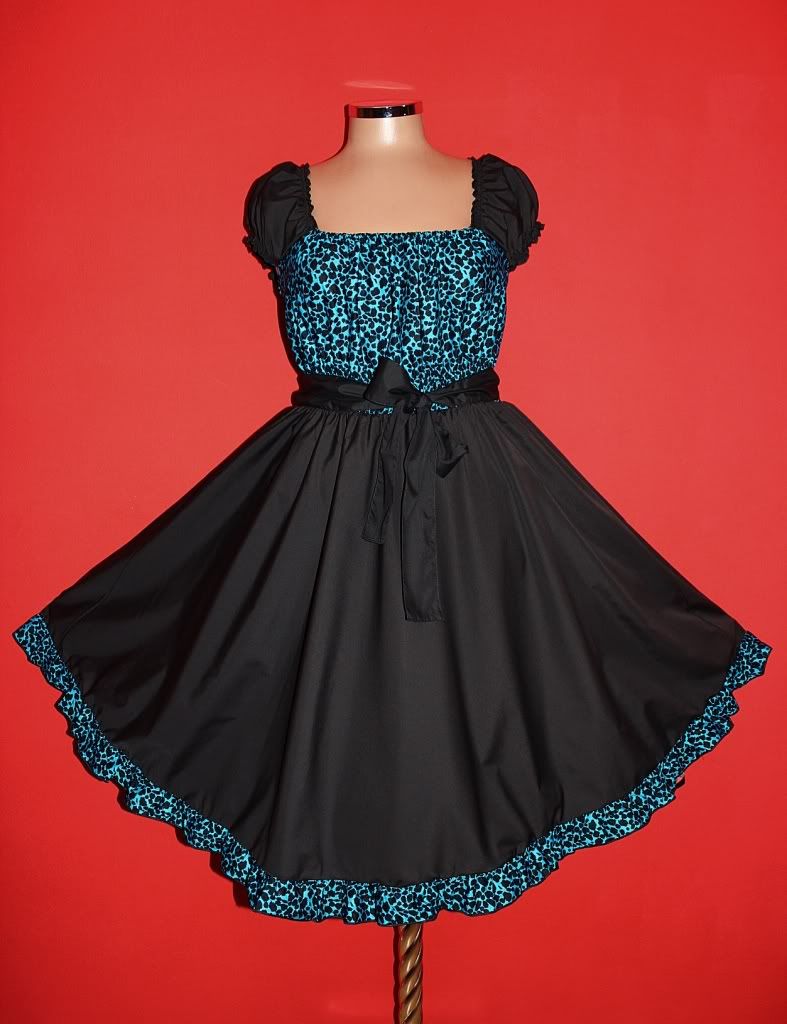 LEO ROCKABILLY Petticoat TANZ KLEID 52 54 56 Pin Up Blau Schwarz Party