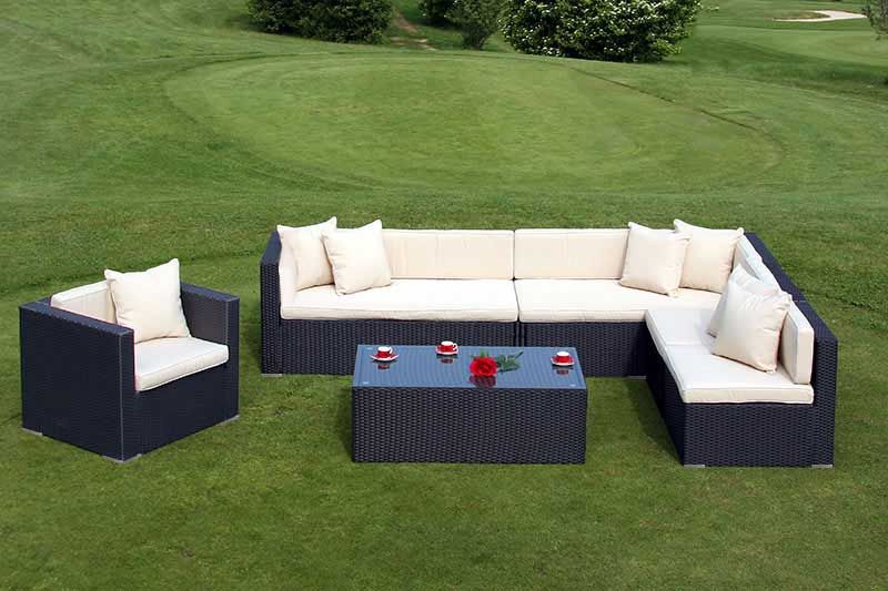 Poly Rattan Sofa Garnitur RomV, 2+2+1+1+ Sessel, anthrazit, braun