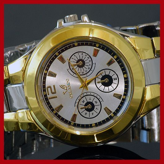 ORLANDO FLIEGER HERRENUHR METALL ARMBAND UHR SILBER GOLD CHRONO LOOK