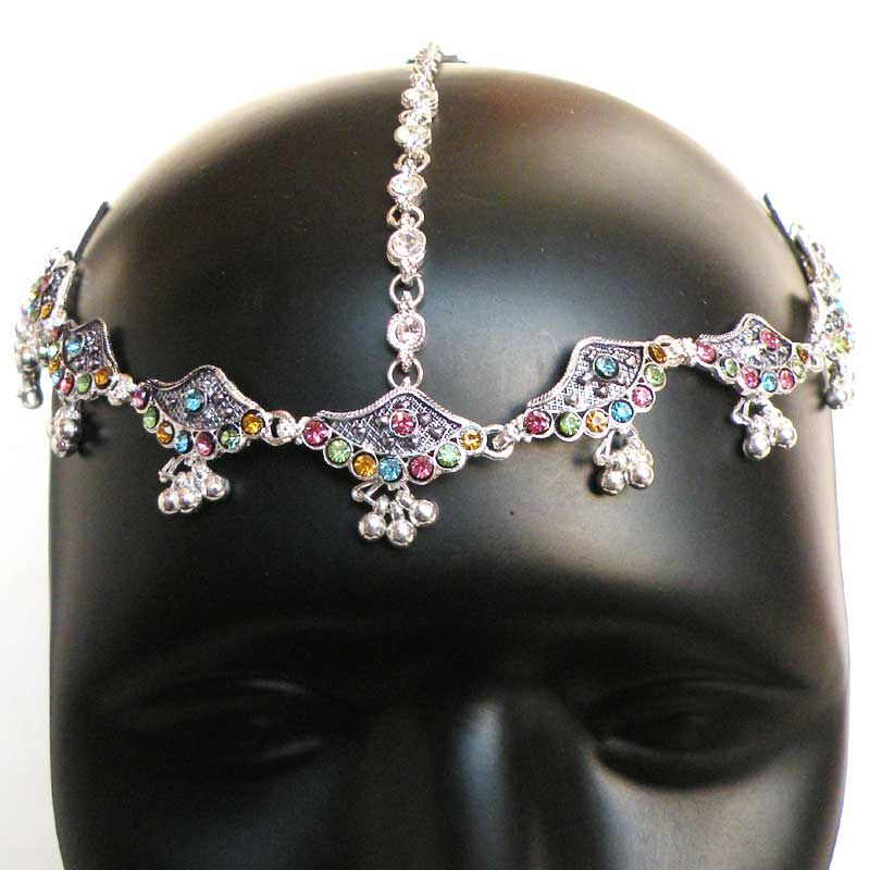 BellyDance JEWELRY BOLLYWOOD INDIAN SILVER PL CZ matha patti FOREHEAD