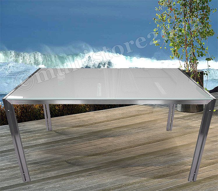 GARTENTISCH GLASTISCH EDELSTAHL GLAS 150X90CM SILBER