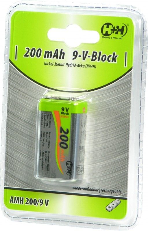 NiMH Akku 200mA Typ 9V Block 6LR61 wiederaufladbar