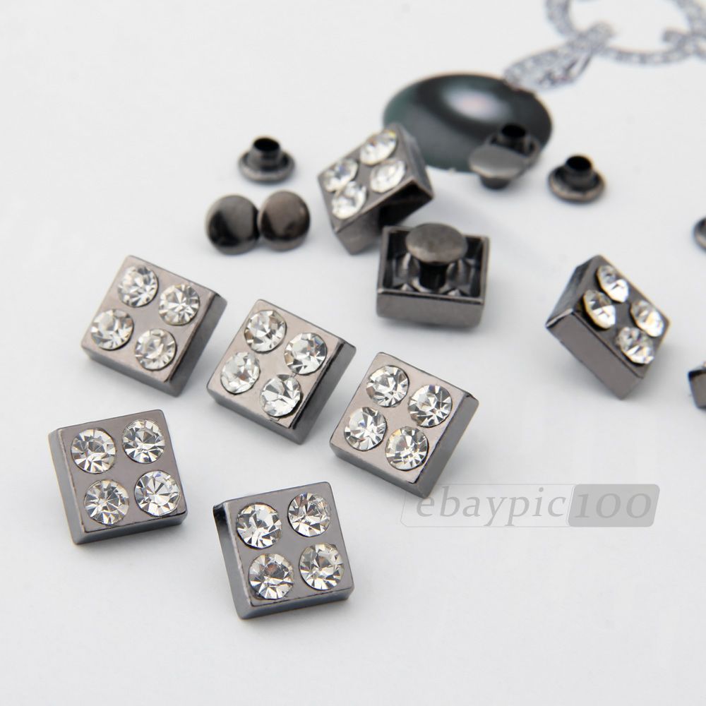 10x Metall Strass 10MM Quadrat Nieten Ziernieten Schmucknieten