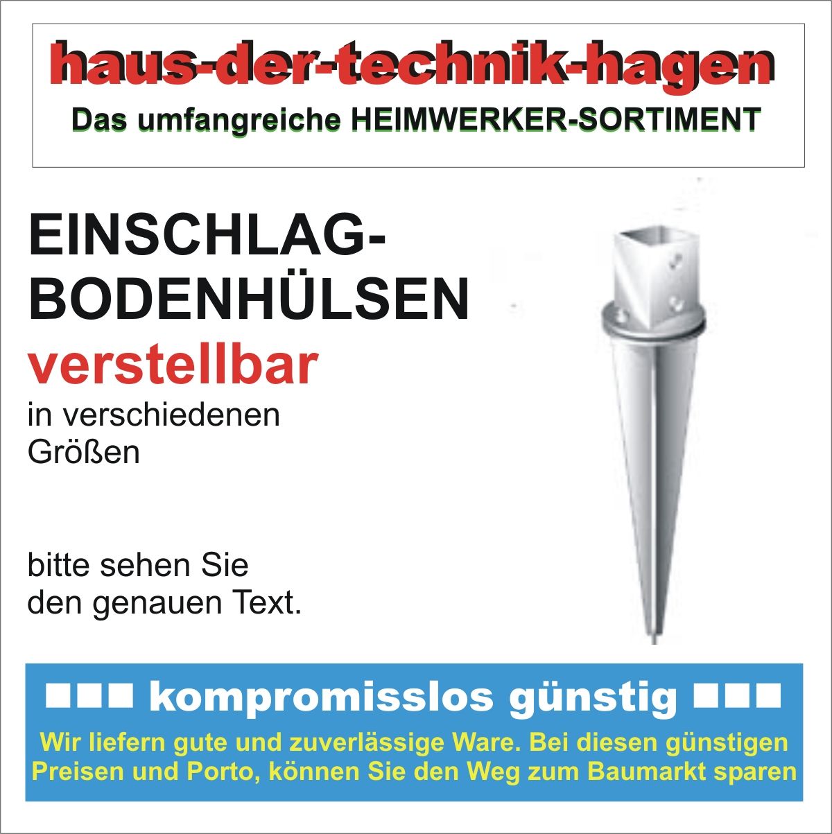 Einschlagbodenhuelse verstellbar 91 x 91 Laenge 750 mm feuerverzinkt