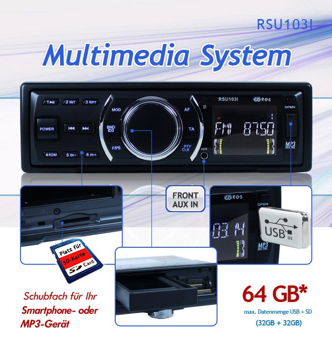 AUTORADIO USB SD WMA AUX IN *kompatibel mit IPOD IPHONE