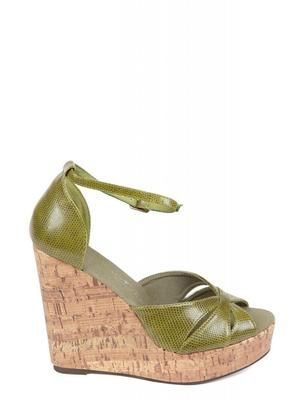 NEU FRIIS & COMPANY Wedges Plateauschuhe Kunstleder Keilabsatz army