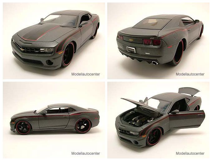 Chevrolet Camaro SS 2010 grau metallic mit Streifen, Modellauto 118