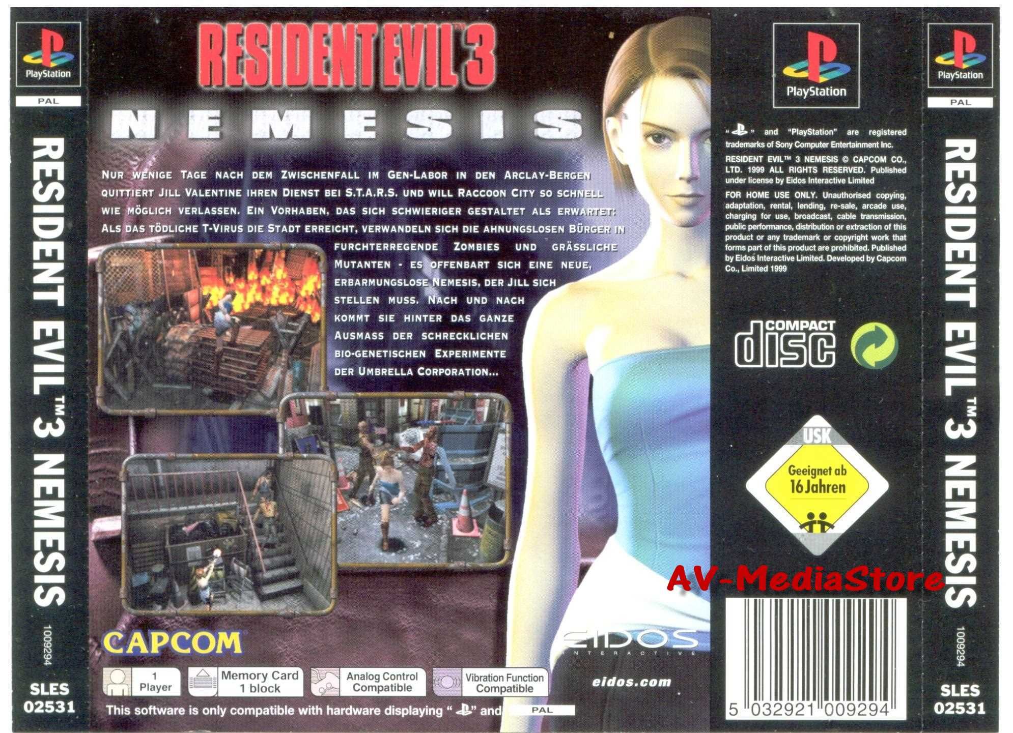 Resident Evil 3 Nemesis (Playstation 1) KOMPLETT TOP