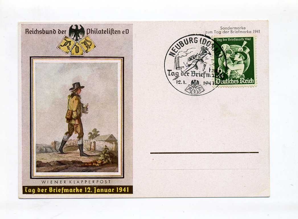 1941 3. Reich illustrierte Sonderkarte Tag der Briefmarke MInr 762 FDC