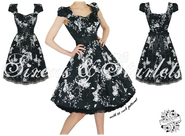 Kleid Rockabilly Schwarz Damen Bedruckt 50er Jahre Swing Party