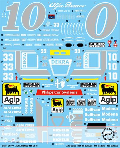 STUDIO 27 DTM 94 SULLIVAN DECAL TAMIYA 1/24 ALFA 155 V6