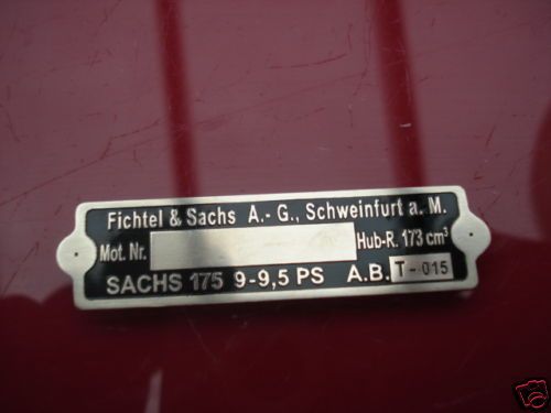 Typenschild Fichtel sachs175 ID plate 173 ccm.T 015