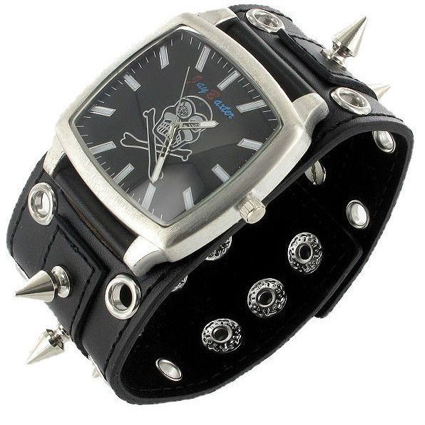 Armbanduhr Biker Bikeruhr Gothic Nieten Herren Totenkopf Neu # 177