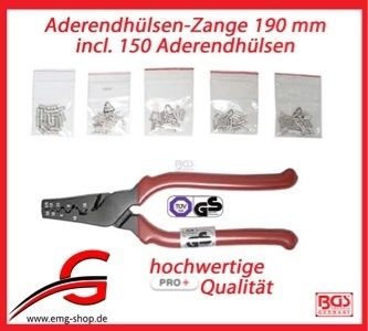 Aderendhülsen Zange 190 mm, incl. 150 Aderendhülsen