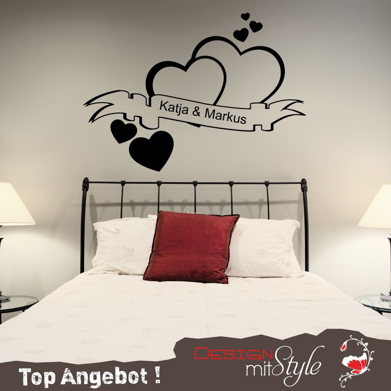 A204 Wandtattoo Schlafzimmer Herz Wunschtext Wunschname Liebe Bett