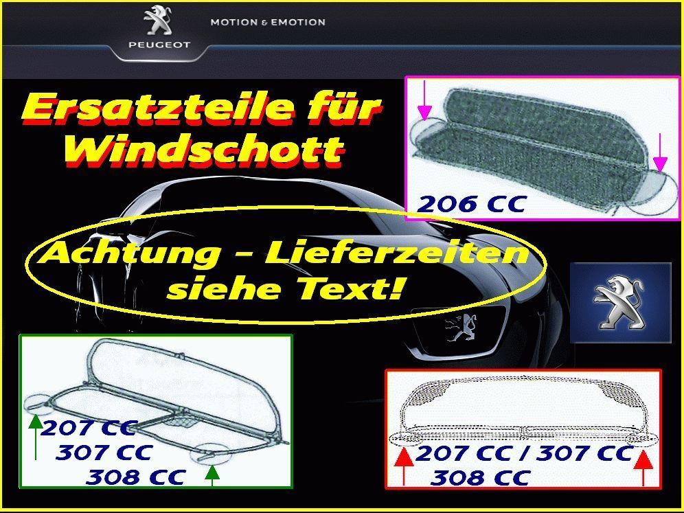 Windschott PEUGEOT 206 CC, 207 CC, 307 CC, 308 CC, Ersatzteile