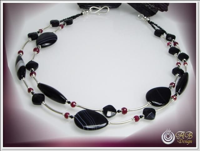 Edelsteinkette facettierter Rubin Onyx Sardonyx Unikat Designerkette