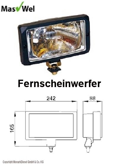 Fernscheinwerfer 193x96mm klar 12V/24V H3 LKW NFZ Unimog Traktor