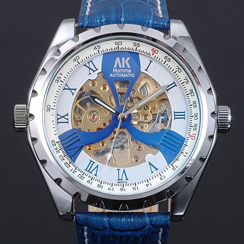 NEU AK Homme Römische Uhren Mechanische Automatik Uhr Herrenuhr Leder