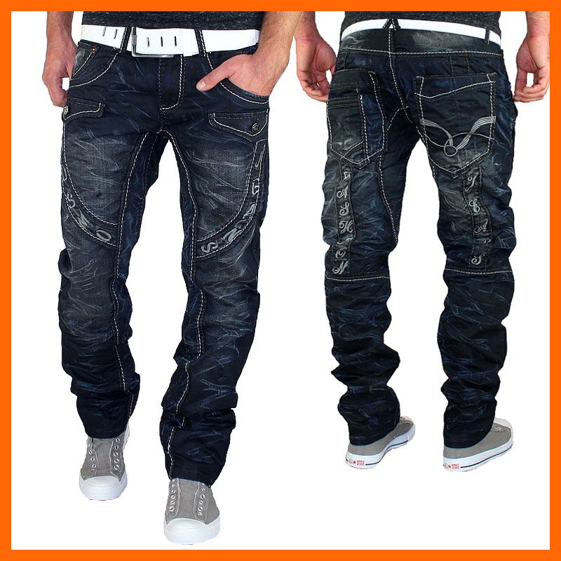 KOSMO LUPO Designer Jeans Herren Hose Cargo Style Clubwear Schwarz