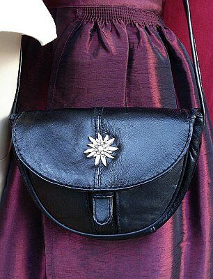 TRACHTEN TASCHE LAMM LEDER SCHWARZ SILBER EDELWEISS NEU