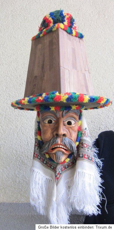 Klötzler Brauchtumsmaske, Holz Maske Perchten, Larve Fasnacht