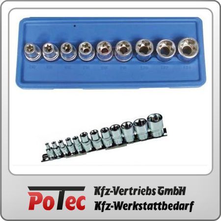 21 tlg E TORX STECKSCHÜSSEL EINSÄTZE Stecknuss Nüsse in 1/2 + 3/8