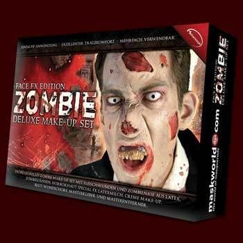 Kostuem Maske Zombie Maskenset deluxe Make up Set Latex Applikationen