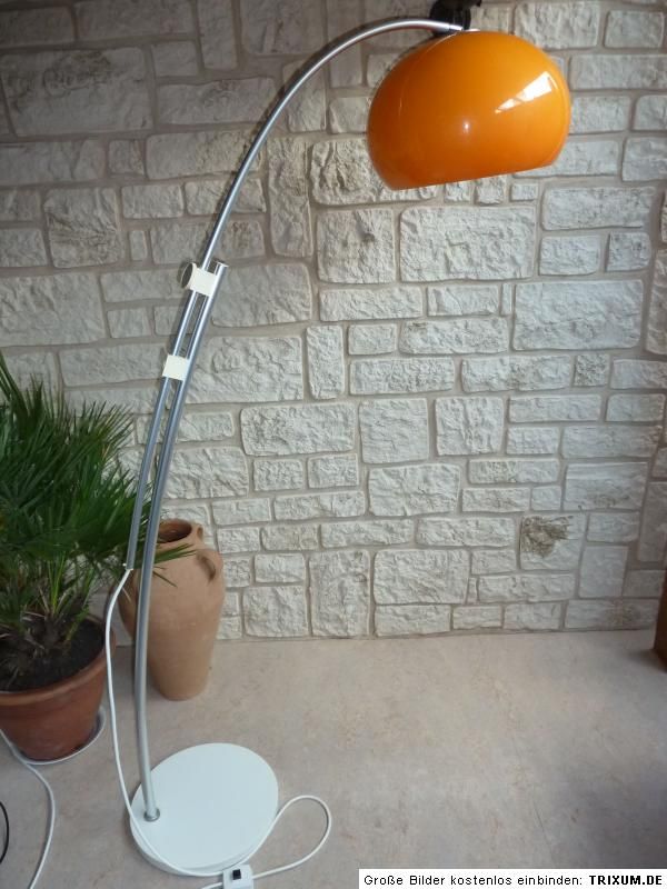 ORIGINAL 70th BOGENLAMPE BOGENLEUCHTE Kunststoffschirm orange 70er