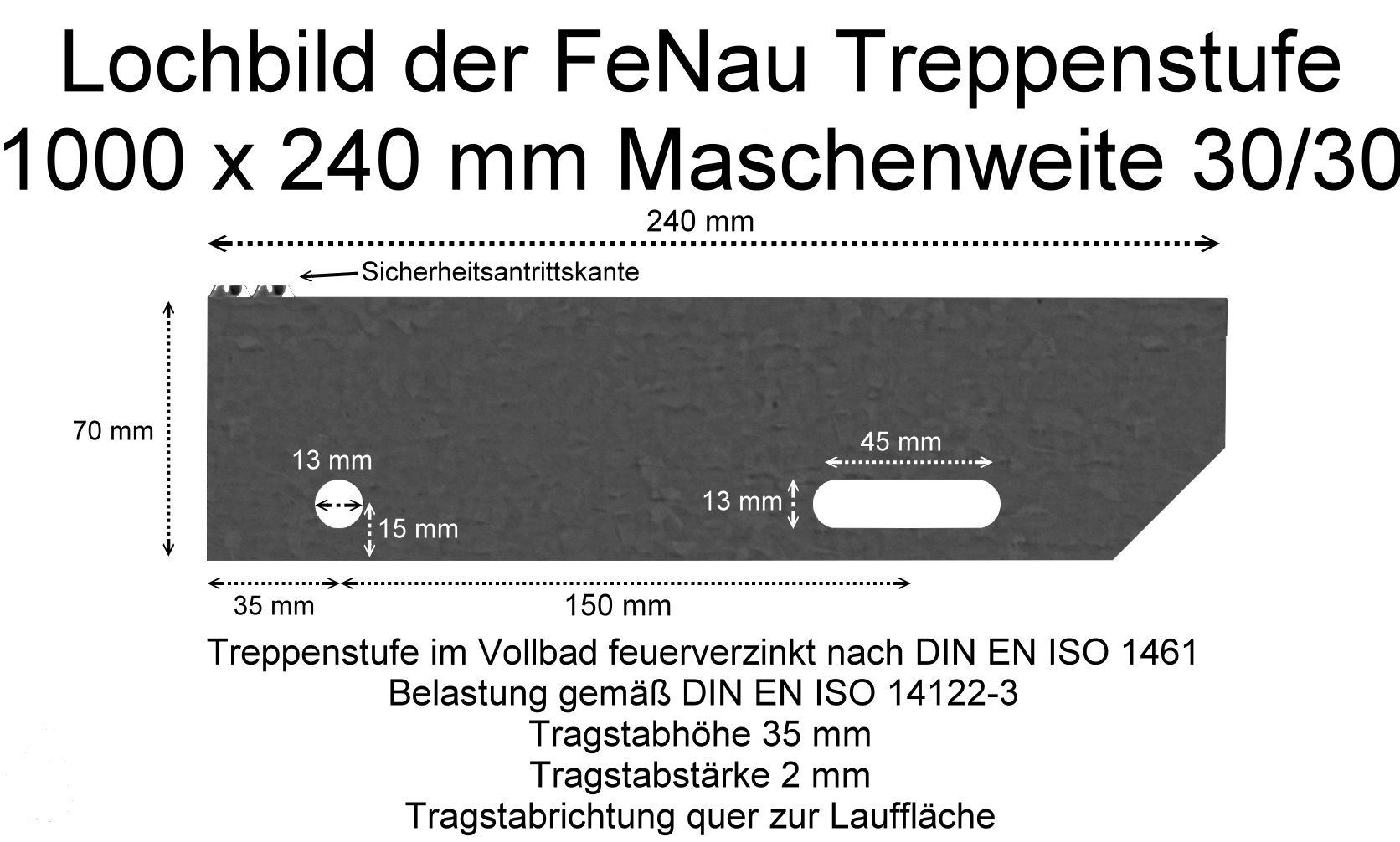 Palette Gitterroststufen 1000 x 240 mm Maschenweite 30/30