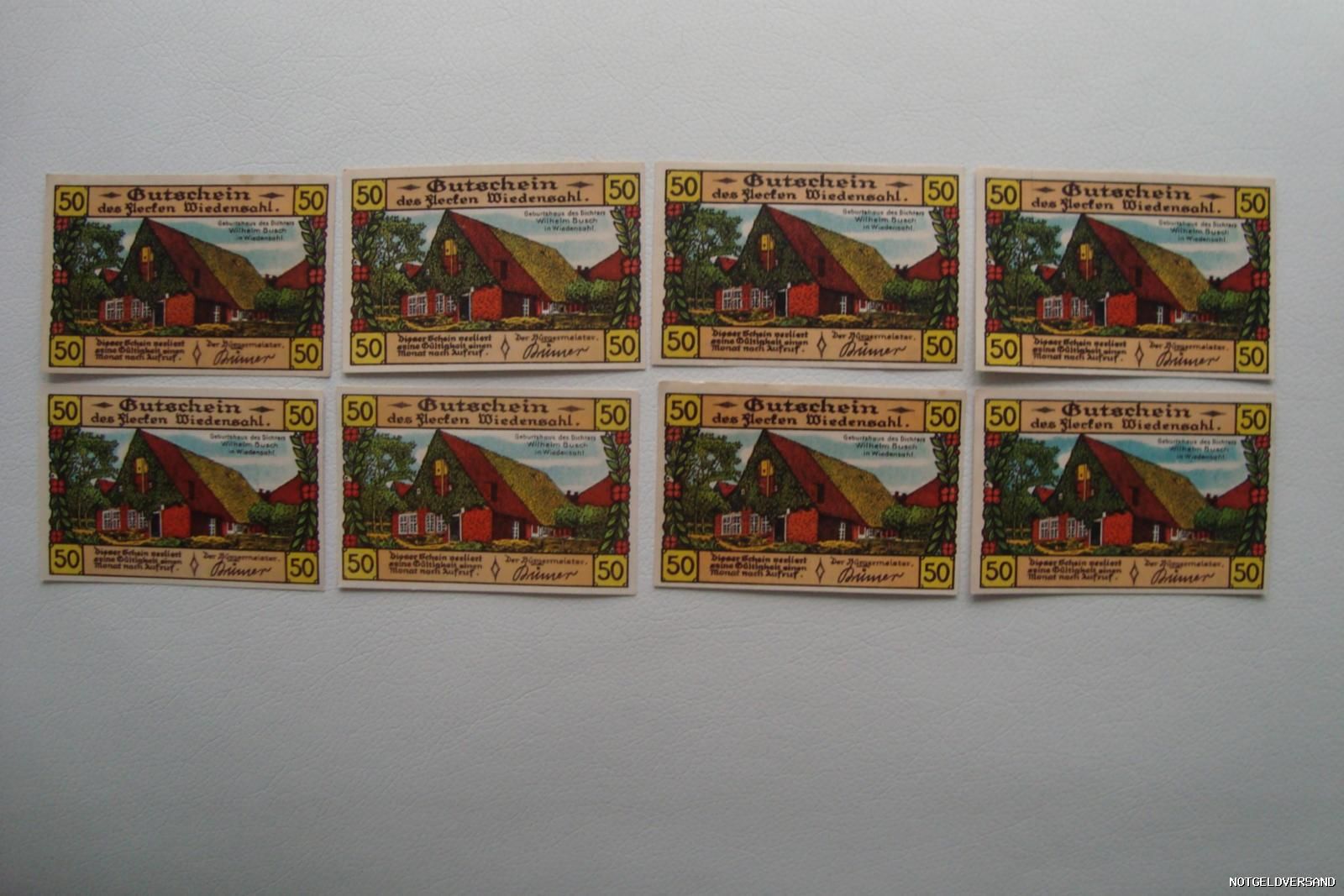 Notgeld Wiedensahl (HN/Ns) 8x 50 Pfg,ohne Wz. o.D. 1922 Darstellung