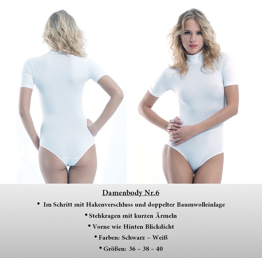 Damenbody BODYSUIT S M L 34 36 38 40 42 44 Weiß Schwarz