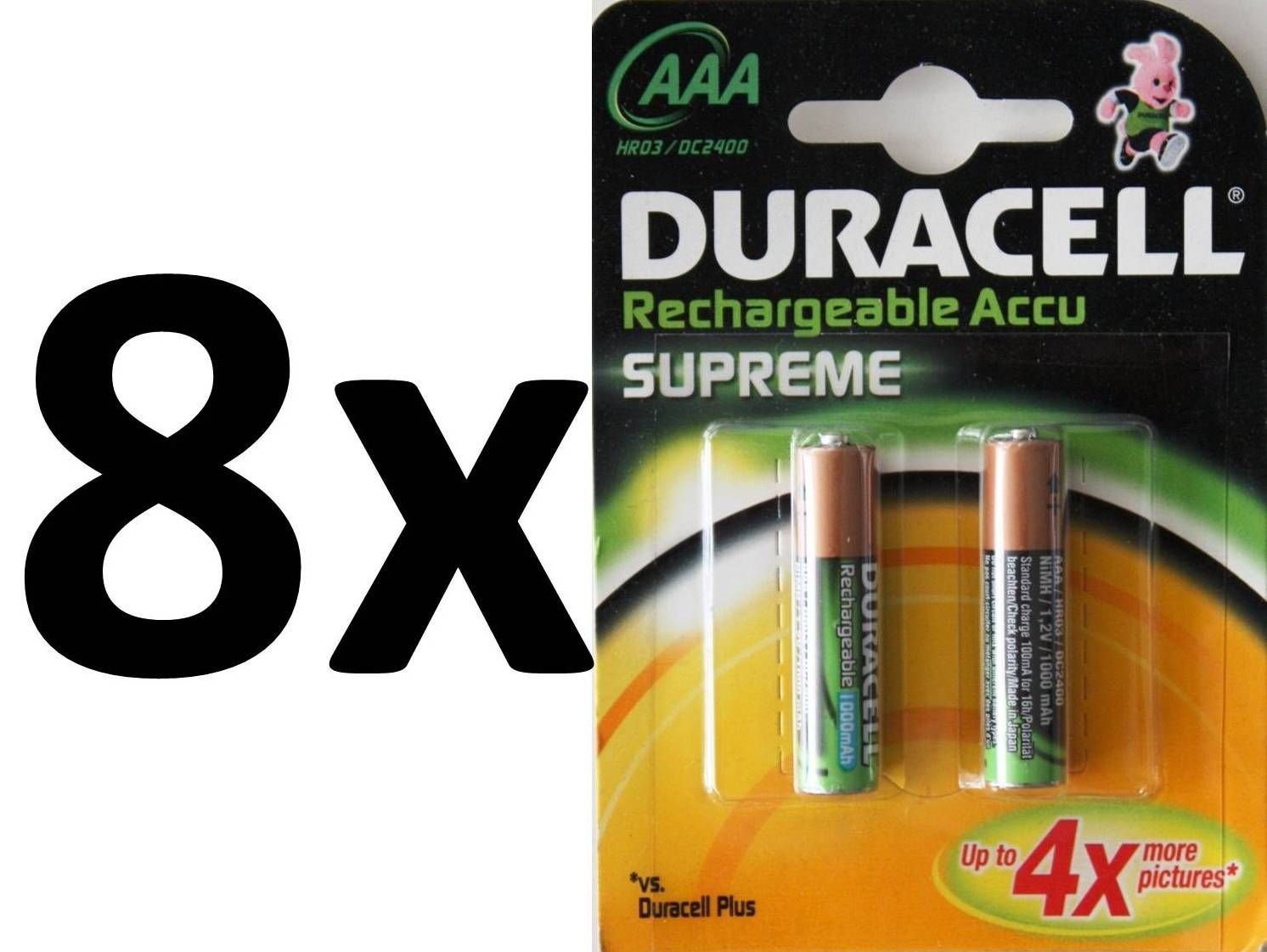 Duracell 8x AAA Akku Supreme 1000mAh 1.2V wiederaufladbar Micro Akkus