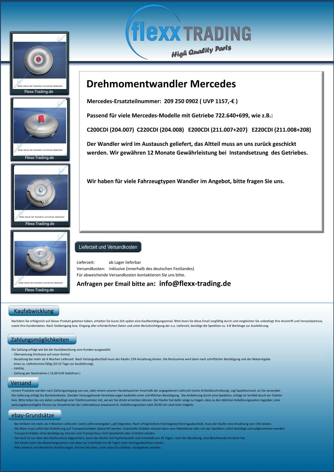 Wandler Mercedes W 211 212 164 203 251 463 2092500902